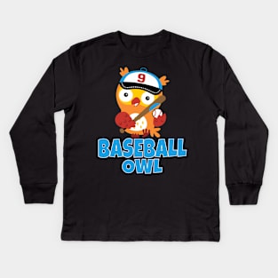 Cute baseball owl Kids Long Sleeve T-Shirt